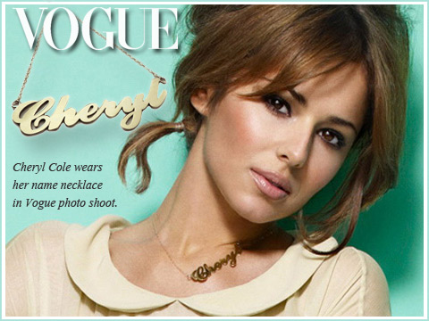 personalised name necklace handmade for Cheryl Cole in Vogue magazine shoot