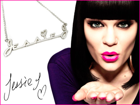 unique custom silver name tag handmade for Jessie J with her added personal signature heart