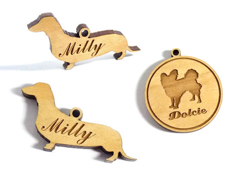 unusual laser cut and engraved pet tags, personalised to suit