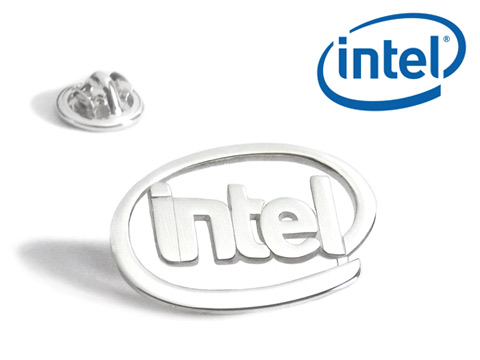 Handmade silver pin badges for Intel